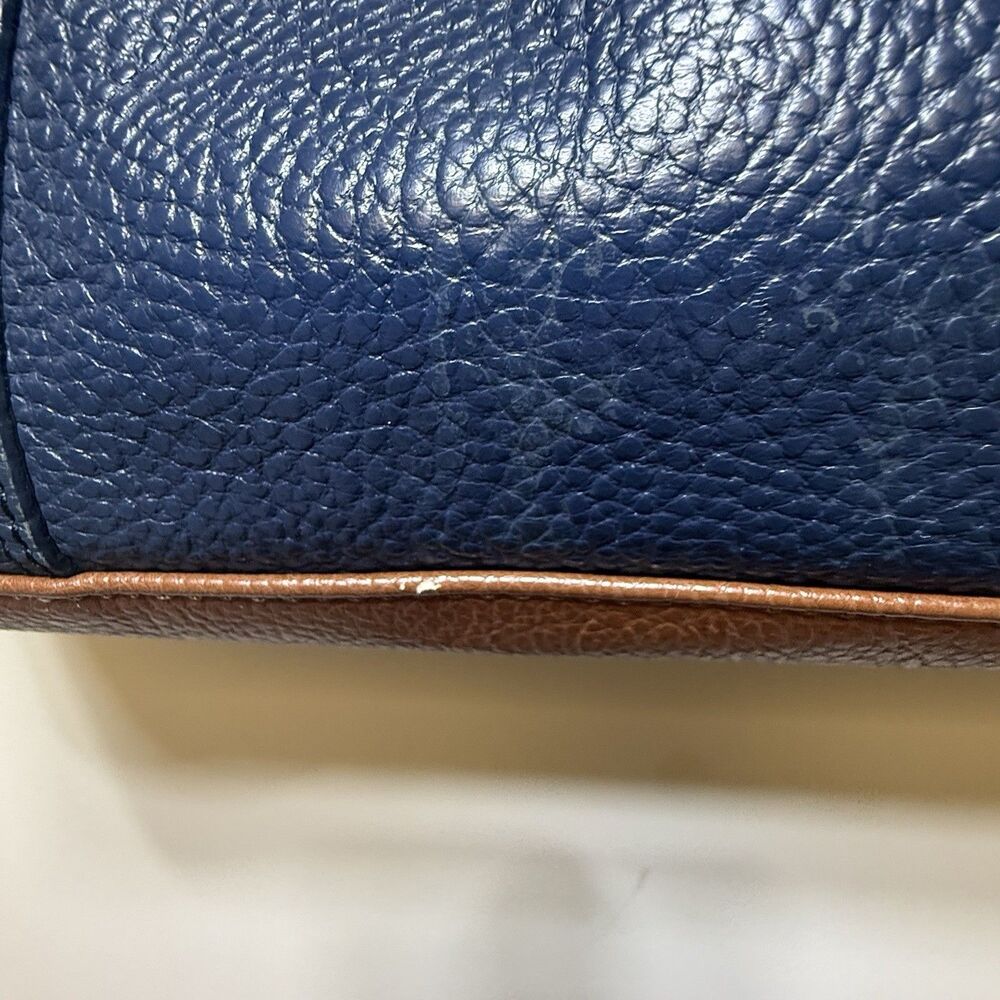 VTG Fossil Jenna Denim Navy Blue Pebbled Leather Brown Trim Tote Shoulder Bag - Picture 4 of 9